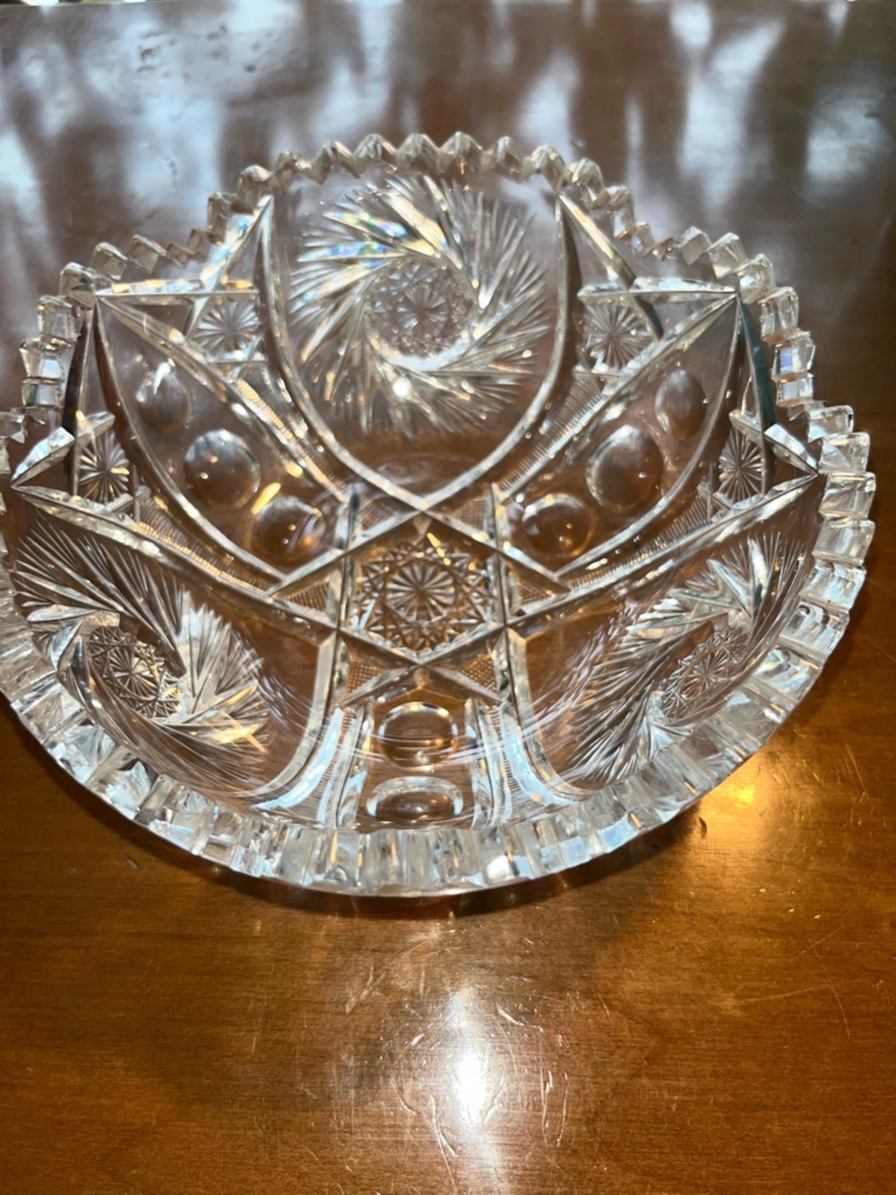Antique American Brilliant Period Cut Glass Bowl - Buzzsaw Pinwheel & Hobstar